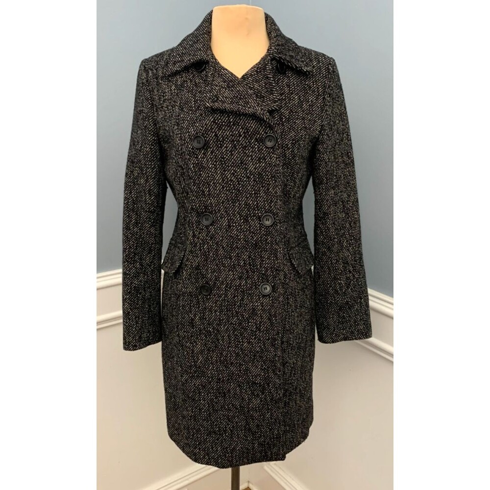 Vintage Jones New York Coat Womens 6 Wool Tweed Double-Breasted Unbelted Preppy